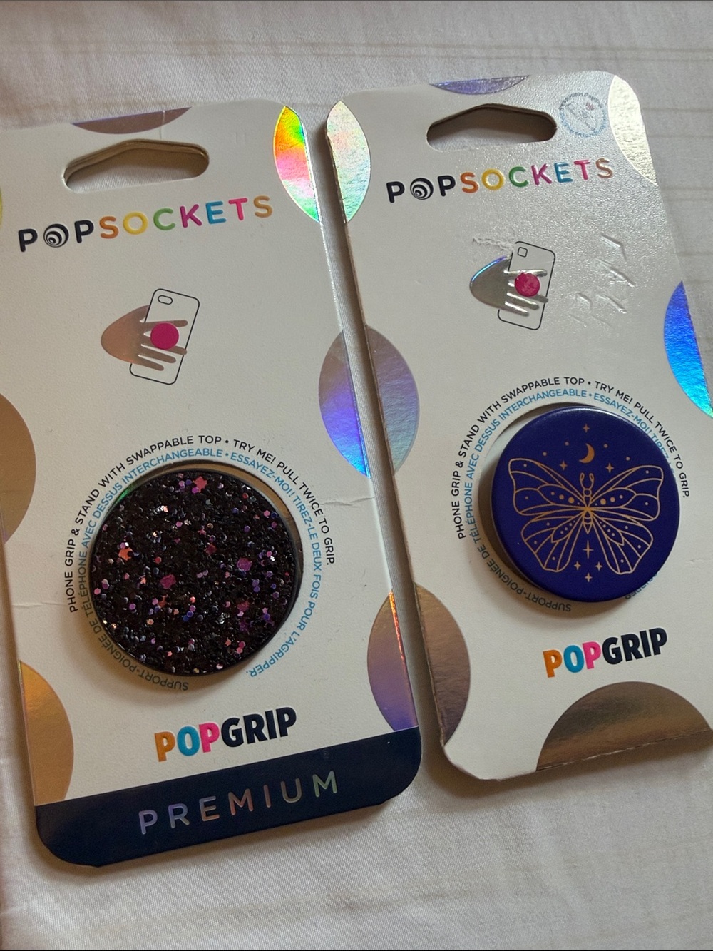 PopSocket PopGrip Duo — Black Glitter & Blue Butterfly